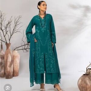 Teal Embroidered Women's Dress Set